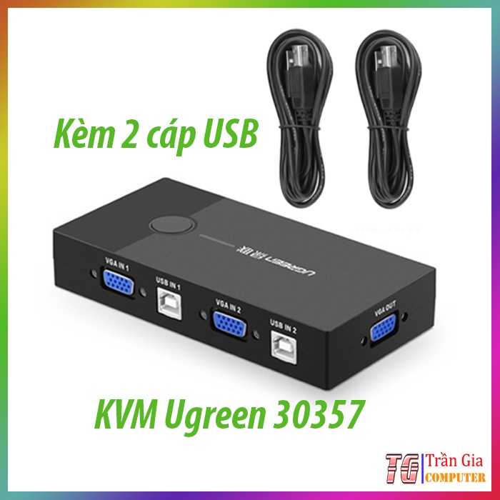 Bộ chuyển tín hiệu 2 CPU dùng 1 Màn hình KVM Switch USB Chính hãng Ugreen 30357 cao cấp