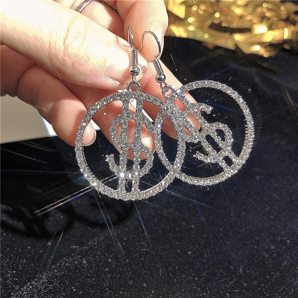 Khuyên tai thả mặt tròn thiết kế biểu tượng đô-la khảm đá thời trang không gây dị ứng