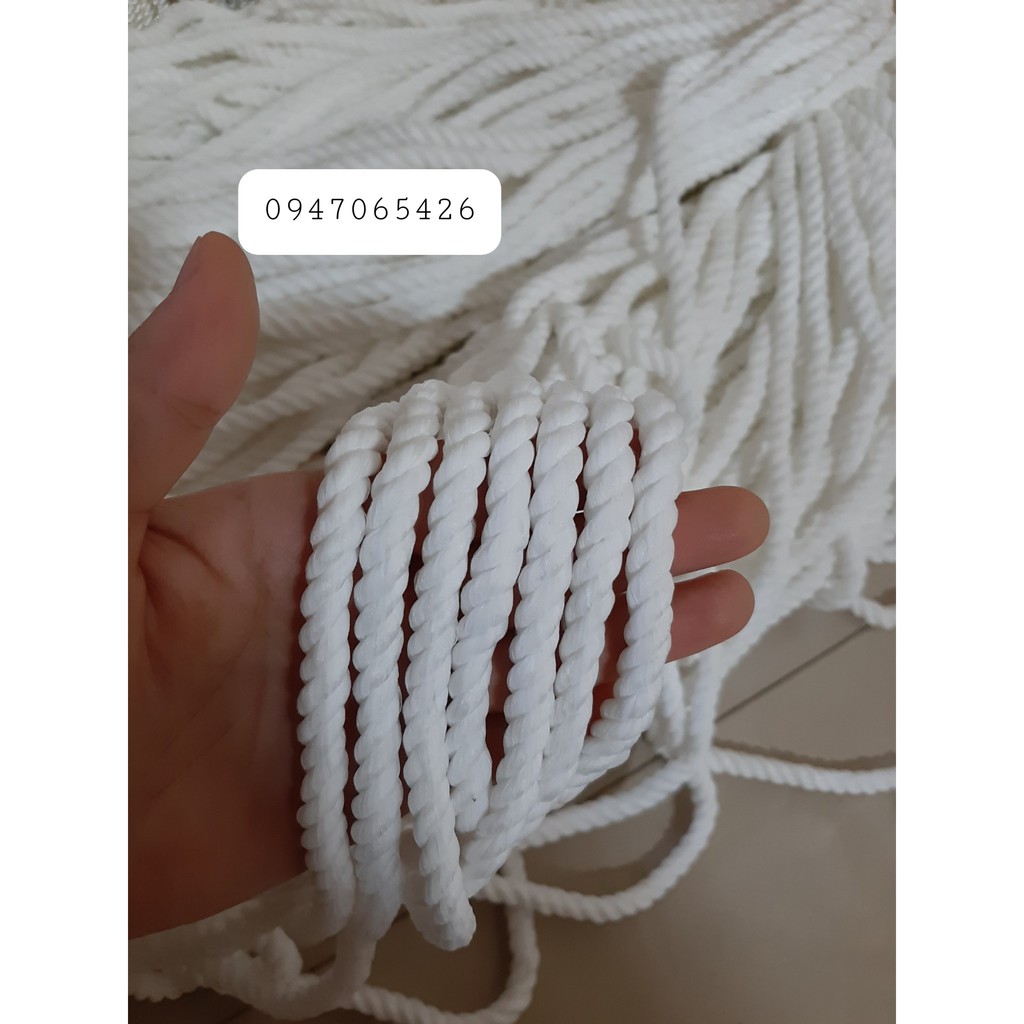 Dây buộc, chất liệu polyester  dây trang trí sợi dù trắng có co giãn
