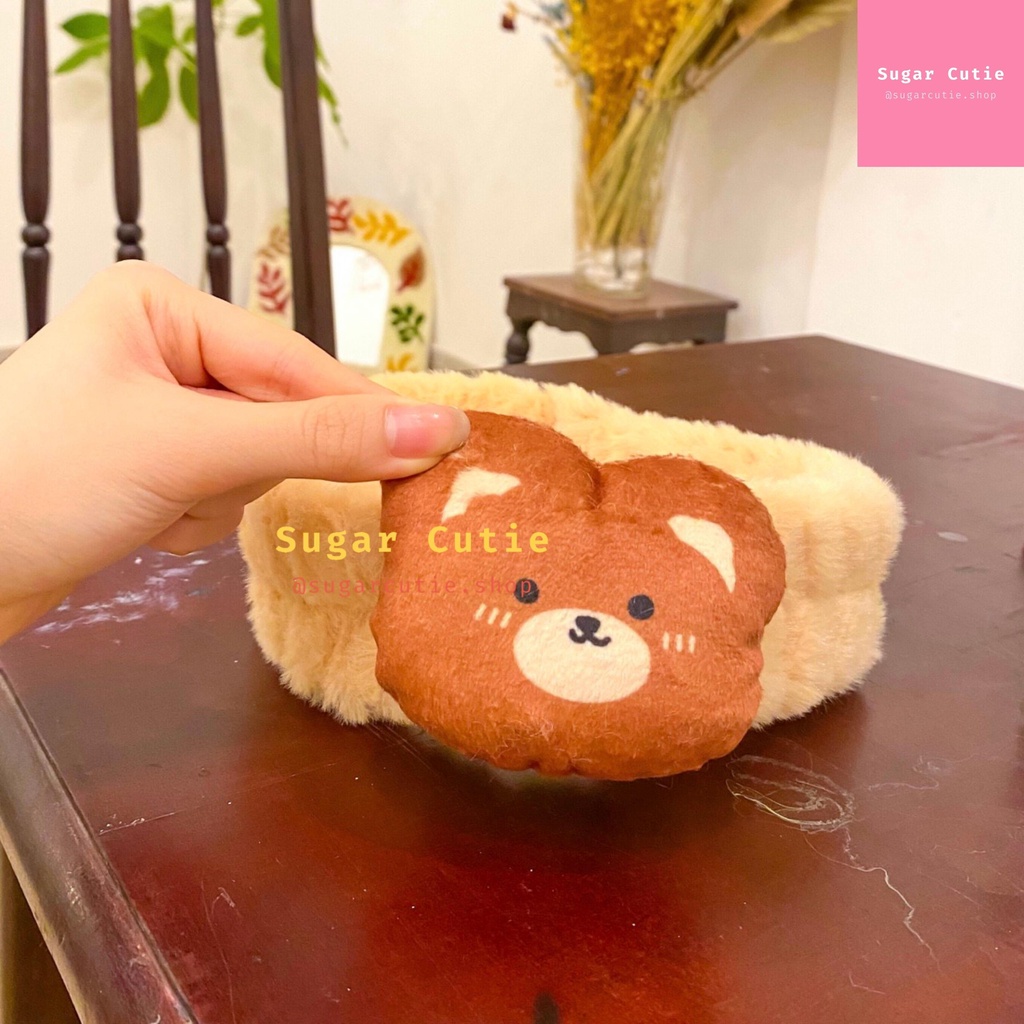Băng đô xù mặt gấu xinh phụ kiện cài tóc