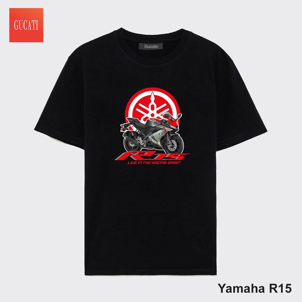 Áo thun cổ tròn GUCATI nam nữ ngắn tay form chuẩn logo YAMAHA R15, vải xịn, hình in chất lượng hai màu trắng đen dễ phối