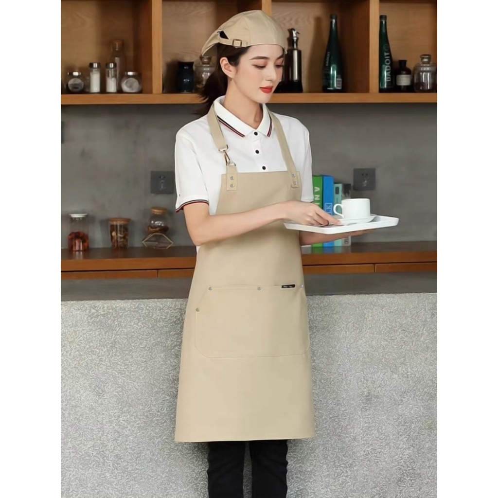 Tạp dề màu cafe sữa vải kaki cotton100 cao cấp Khóa gài điều chỉnh size tự do