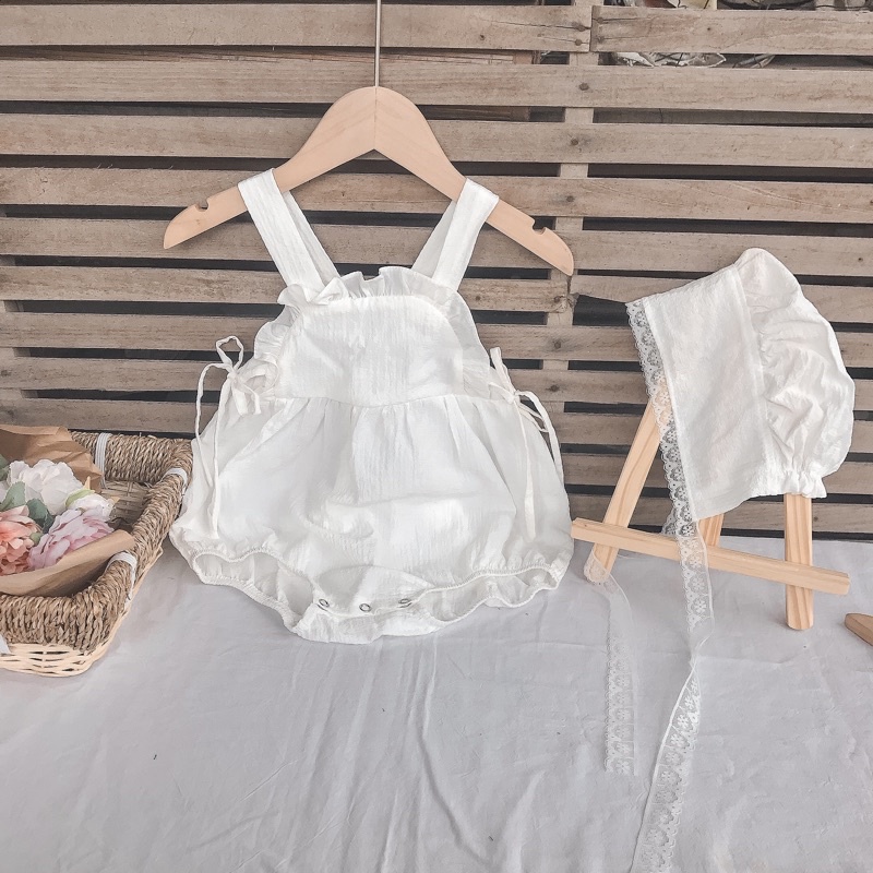 Suit yếm bèo cài đũng dây nơ dễ thương kèm mũ em bé Tiệm Su Kids