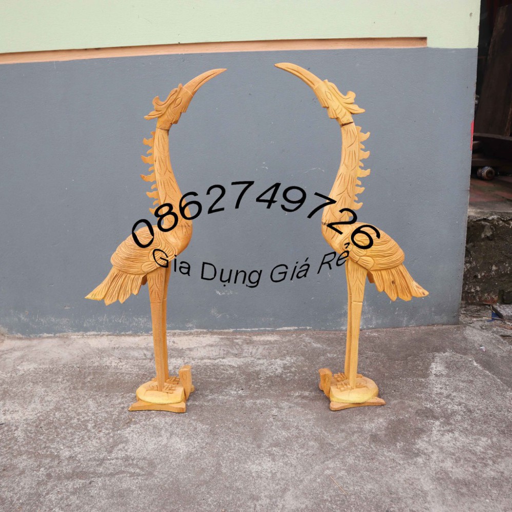 (Giá Rẻ)Cặp hạc bàn thờ gia tiên gỗ mít cao 61,81cm