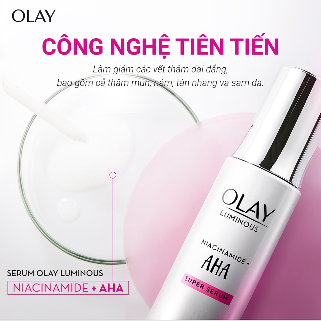 Combo 2 OLAY Luminous Niacinamide Kết Hợp AHA Gồm Siêu Tinh Chất Ngừa Lão Hóa 30ML Và Kem Dưỡng Sáng Da 50G