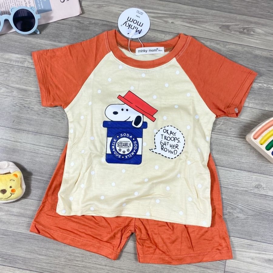 Bộ Thun Lạnh Cộc Tay Cho Bé Trai Bé Gái 8-19kg -TN-IN88 In Động Vật Dễ Thương Chất Vải Thoáng Mát