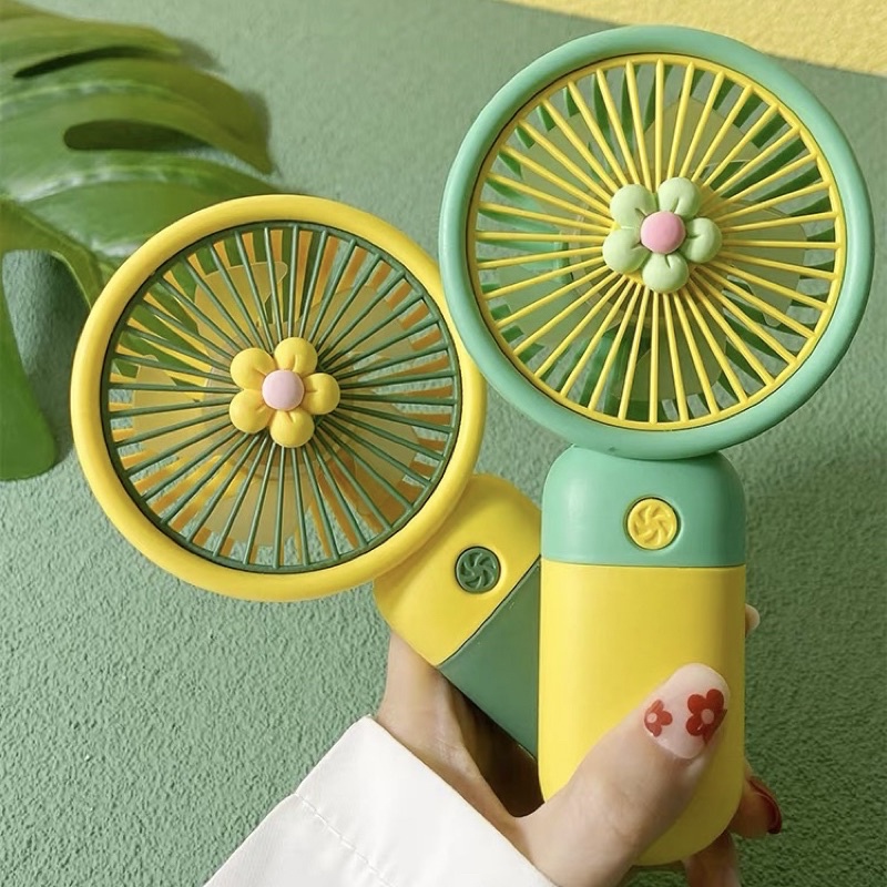 Quạt Cầm Tay Mini, Quạt Tích Điện Hình Bông Hoa Dễ Thương Siêu Mạnh 4 Màu Sắc