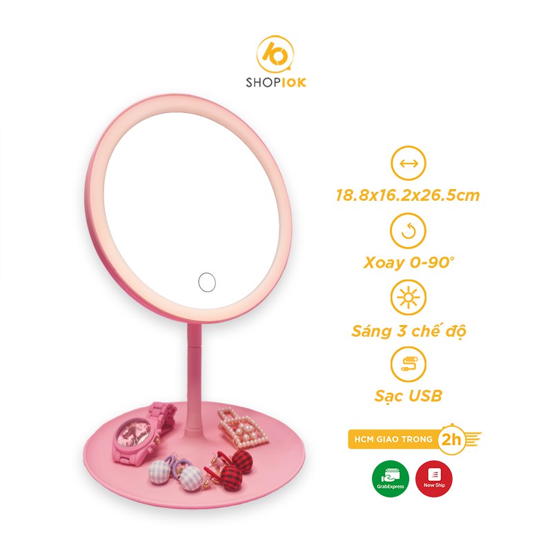 Gương để bàn đèn LED-Gương để bàn trang điểm đèn led hồng/trắng pastel (Cái)-SP004014