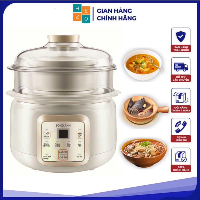 Nồi nấu chậm, chưng cách thủy Song Anh 1.5L. Nồi nấu cháo, chưng yến cao cấp, bền bỉ