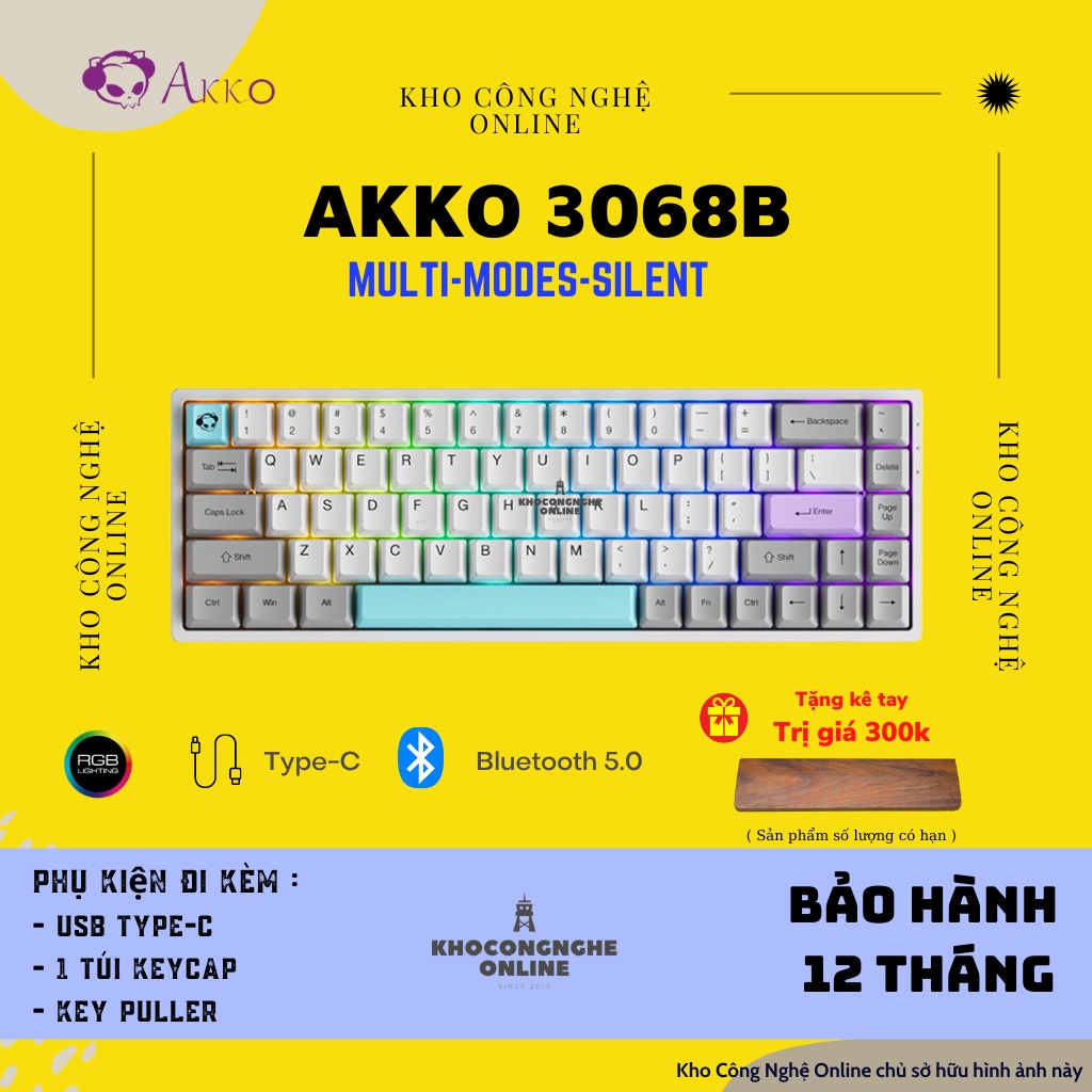 Bàn phím cơ AKKO 3068B Multi-modes Silent (Bluetooth 5.0 / Wireless 2.4Ghz / Hotswap / Foam tiêu âm / AKKO CS Jelly sw)