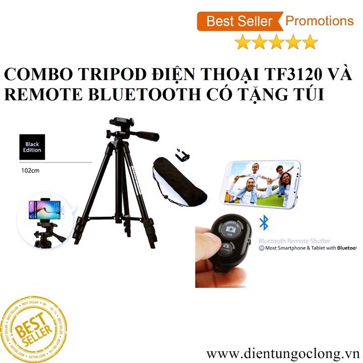 Chân Máy Tripod Điện Thoại TF3120 Và Remote Bluetooth Tặng Túi