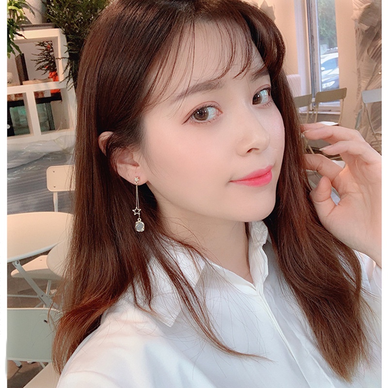 Khuyên Tai Dáng Dài Đính Đá Opal Hình Ngôi Sao Năm Cánh Thời Trang Mới Cho Nữ