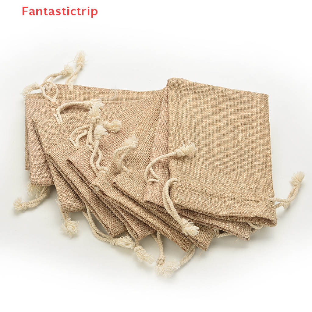 [Fantastictrip] Túi Dây Rút Mini Bằng Vải Bố Mộc Mạc Dành Cho Tiệc Cưới Mới