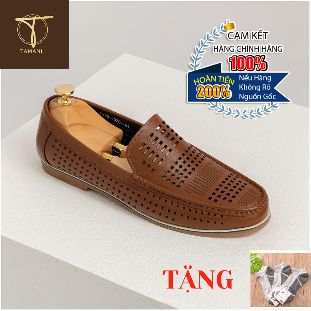 Giày Da Nam TÂM ANH Mùa Hè Đục Lỗ GNTA1070-V Tặng Kèm Tất UNIQLO