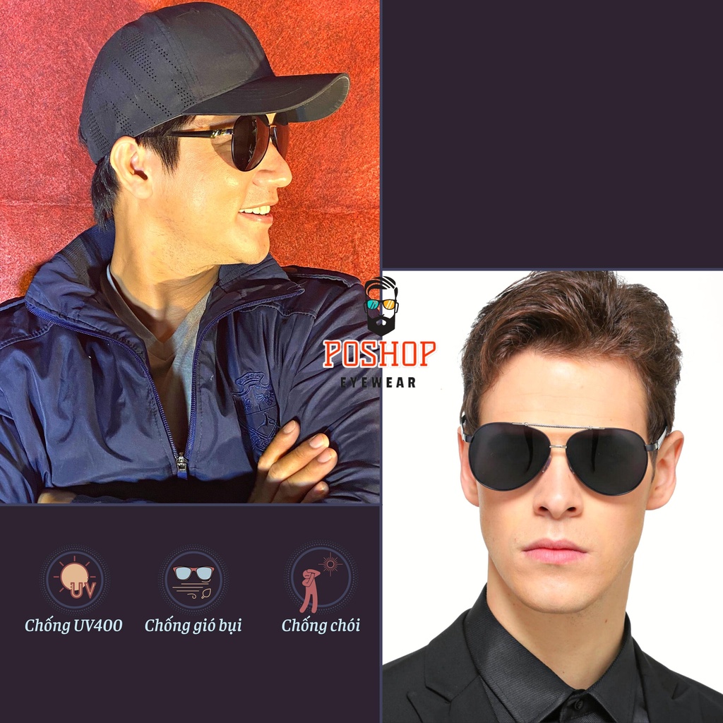 Kính râm nam POSHOP gọng kim loại thời trang dễ đeo tròng polaroid chống chói uv400 M5