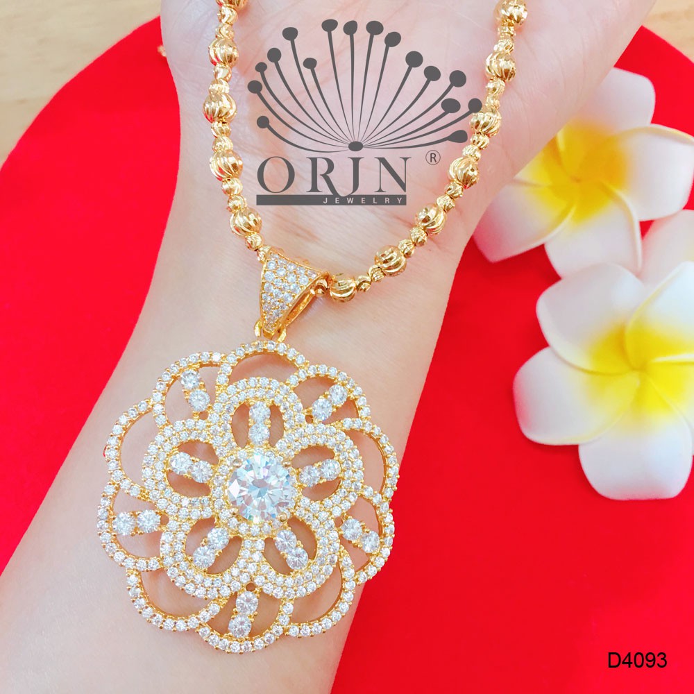 Dây chuyền nữ dạng bi mặt hoa 2 viền cách điệu đính đá cao cấp Orin D4093