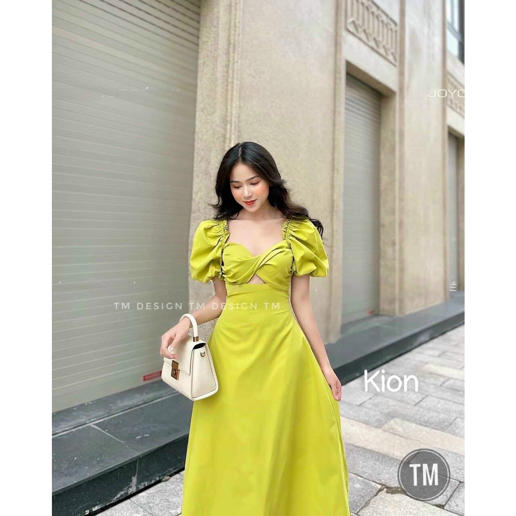 [8.8 Sales Freeship] Đầm công chúa đầm tay phồng cổ vuông hở xoắn ngực siêu xinh