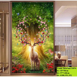 Tranh thêu chữ thập Hươu tài lộc