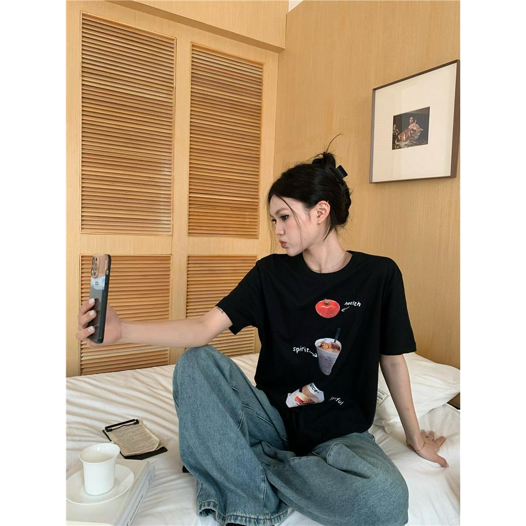 Áo Thun Cổ Tròn Ngắn Tay In Hình Vui Nhộn Phong Cách Mới 64052