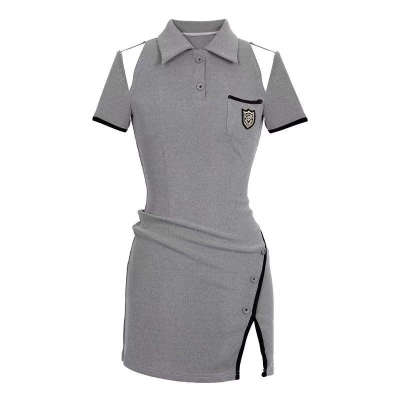 COZOK Đầm Tay Ngắn Cổ polo Ôm Eo Thời Trang