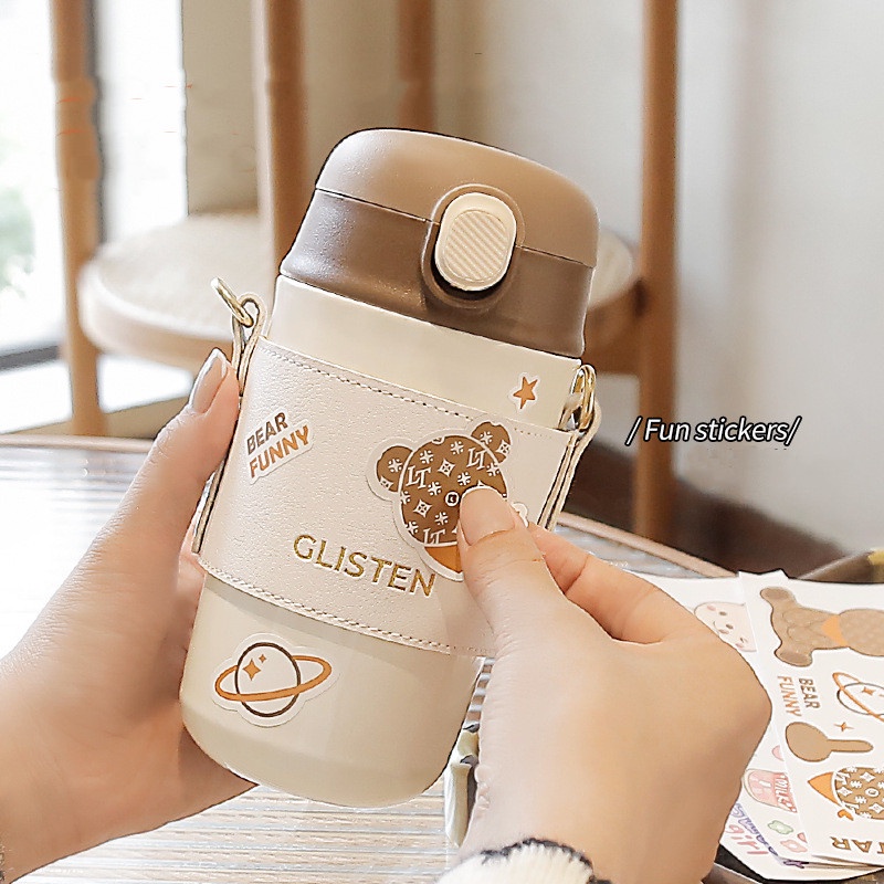 Mới Bình Nước Giữ Nhiệt Bằng Thép Không Gỉ 480ml Kèm Ống Hút