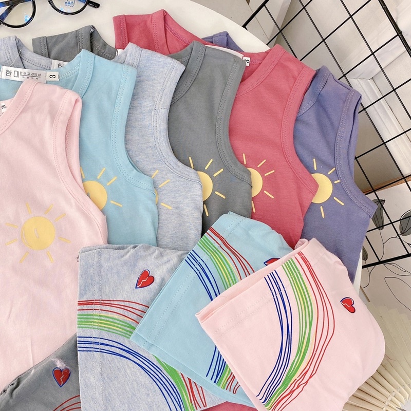 (xả) bộ ba lỗ cho bé trai bé gái vải côtton 4 chiều (7-18kg)