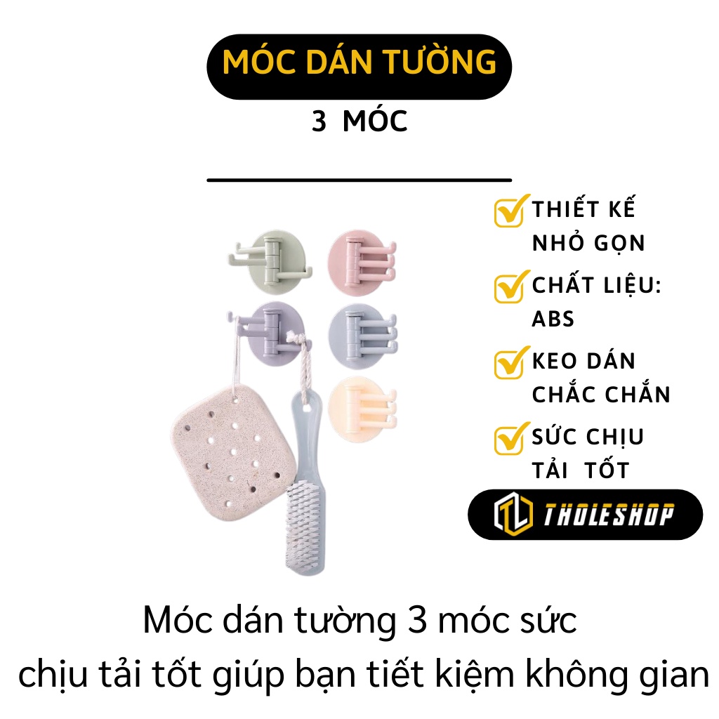 Móc Treo Đồ - Móc Xoay 3 Chấu Treo Đồ Dán tường Đa Năng, Tiết Kiệm Không Gian 8960