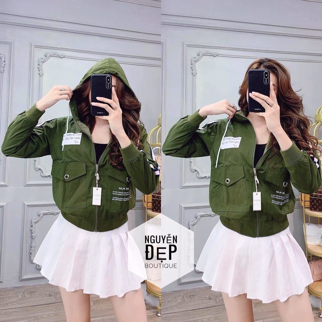 Áo khoác nữ - Áo khoác nữ gió dù 2 lớp chống nắng phối sọc tay in trước ngực nhẹ nhàng dễ phối đồ