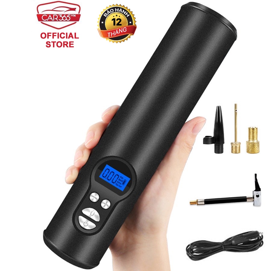 Máy bơm hơi ô tô cầm tay mini di động Màn Hình LCD CAR365VN dùng pin sạc thông minh cao cấp - CAR33