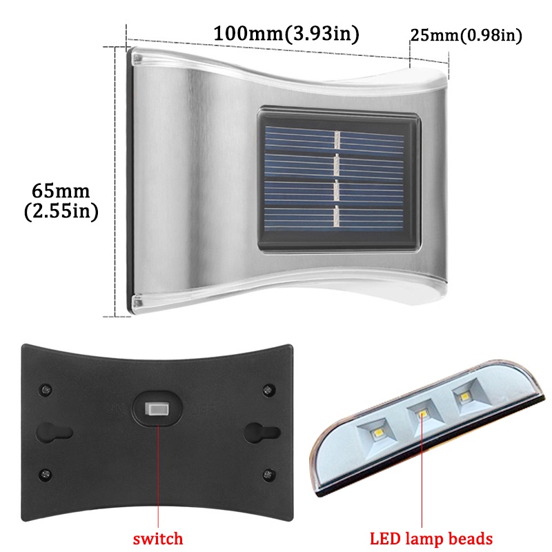 Đèn LED 6 Bóng Cảm Biến Bằng Thép Không Gỉ Chống Nước Sử Dụng Năng Lượng Mặt Trời Gắn Tường Sân Vườn Ngoài Trời