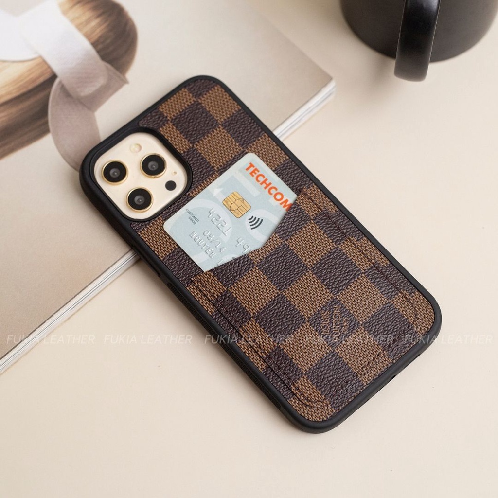 Ốp da thủ công viền đen khe thẻ IV dành cho IPhone 14/14Plus/14Pro/14Promax/13/13Pro/13Promax/12/12Pro/12Promax ODTC127