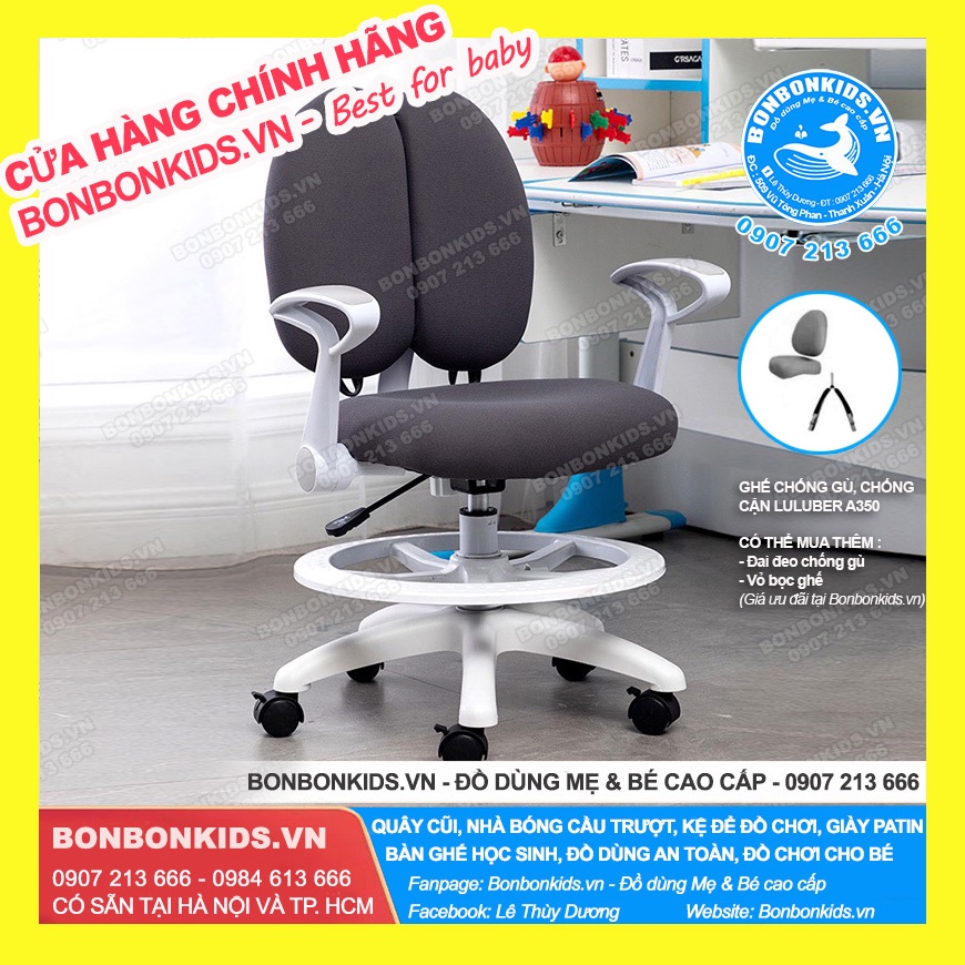 Ghế Học Sinh, Ghế chống gù chống cận Newber 350 màu ghi xám - Trục cố định chuẩn chống gù
