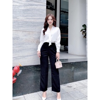 Áo sơ mi lụa nơ dài