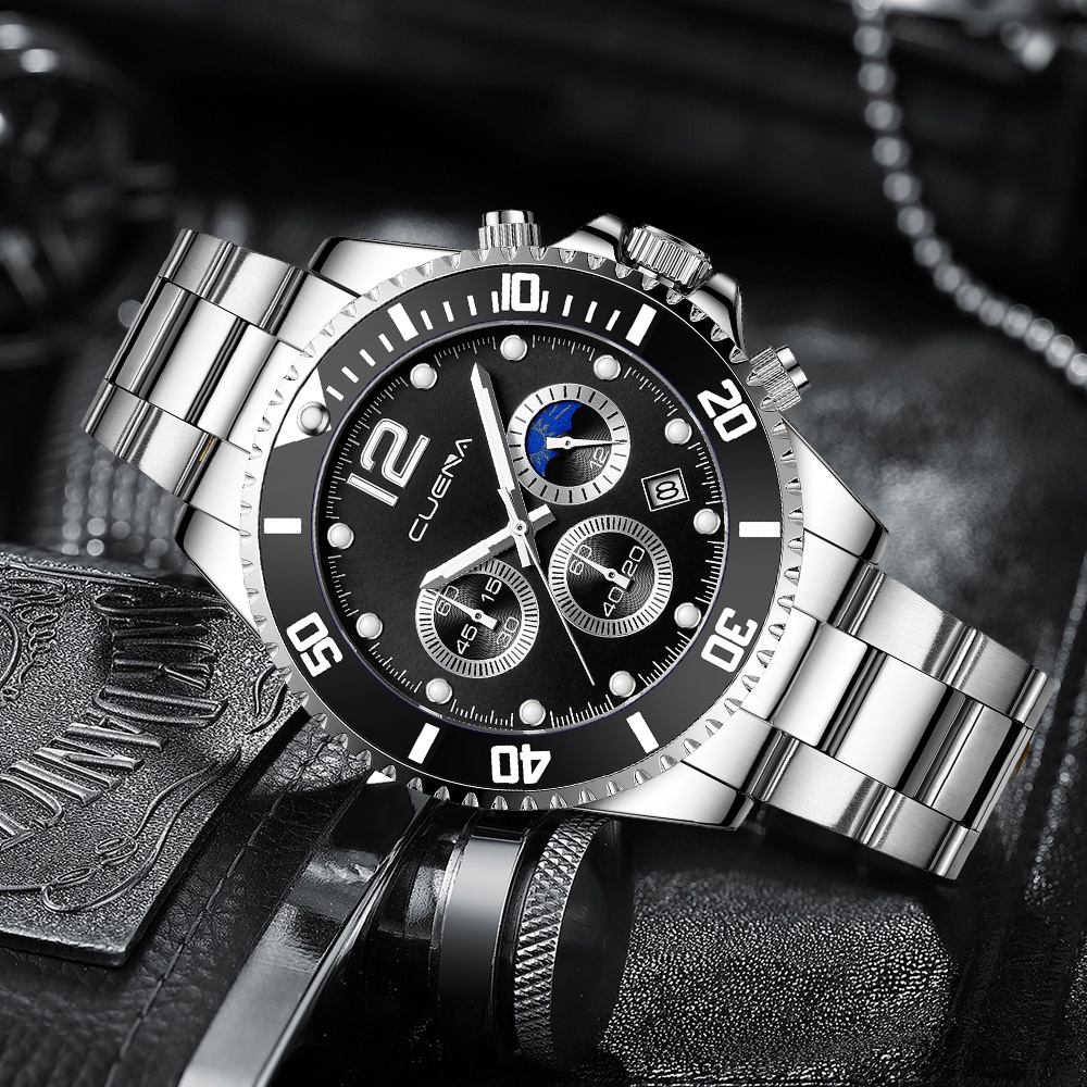 Đồng hồ thạch anh CRRJU 6804 X dây thép không gỉ đa năng chống nước phong cách thể thao thời trang cho nam