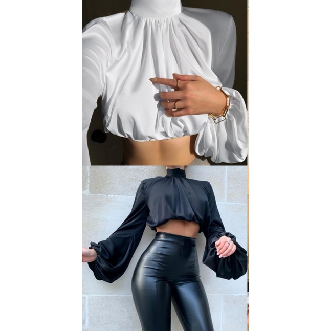 ÁO KIỂU TAY PHỒNG CỔ LỌ VẢI LỤA CAO CẤP M029