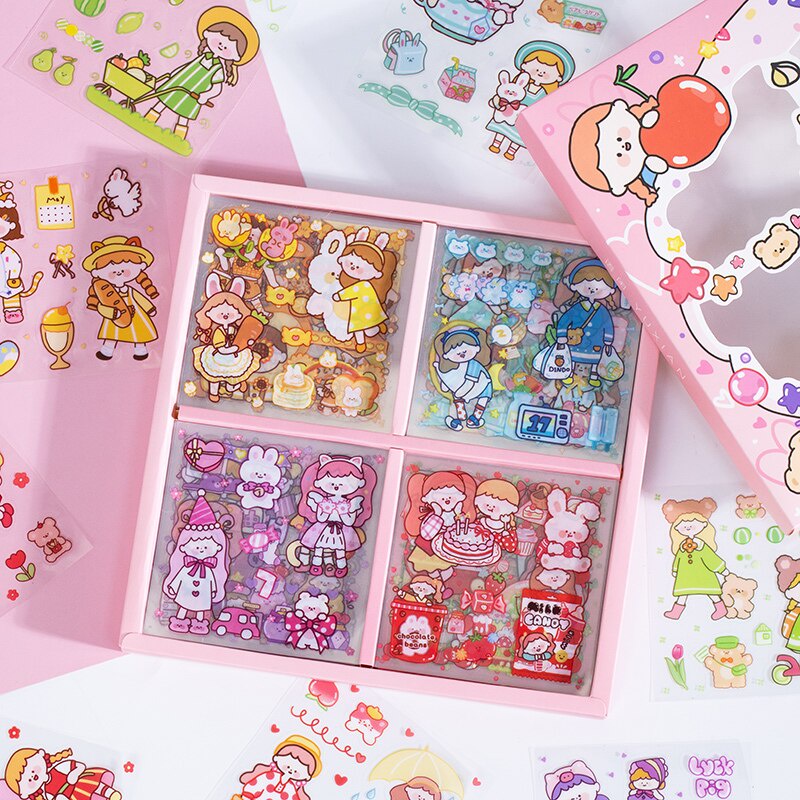 Set 100 tấm sticker dán trang trí hình cô gái hoạt hình không thấm nước độc đáo