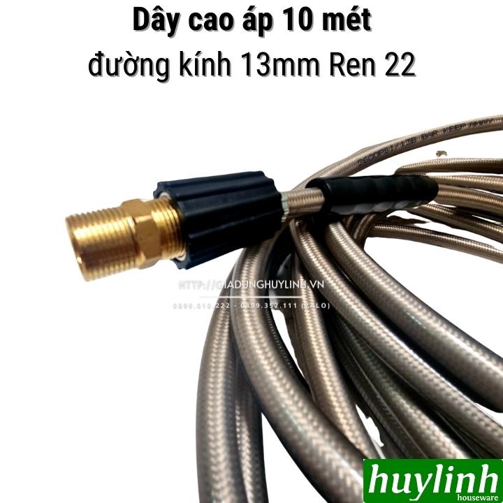 Dây cao áp 10 mét đường kính 13mm ren 22 - Tặng khớp nối dây - dùng cho máy rửa xe