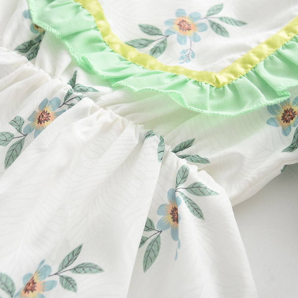 Đầm công chúa BEAR LEADER vải cotton in họa tiết mộc mạc có diềm xếp nếp thời trang mùa hè 2022 cho bé gái 2-7 tuổi