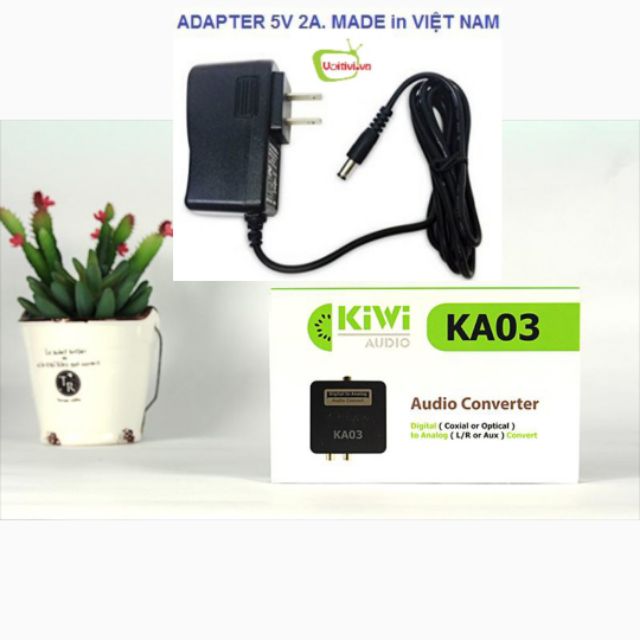Bộ chuyển đổi âm thanh Optical sang Analog, KIWI KA-03 có cổng 3.5 ly và adapter, chính hãng