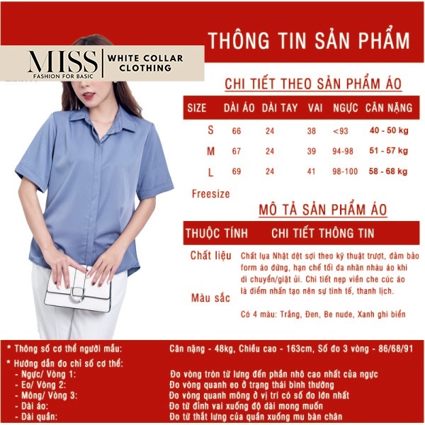Áo công sở nữ tay ngắn, sơ mi lụa cao cấp thời trang công sở MISS CLOTHINGS SM-02 | BigBuy360 - bigbuy360.vn