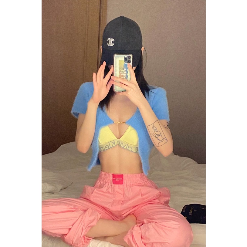 Cocory vn Áo Croptop Dệt Kim Tay Ngắn Phong Cách Hàn Quốc