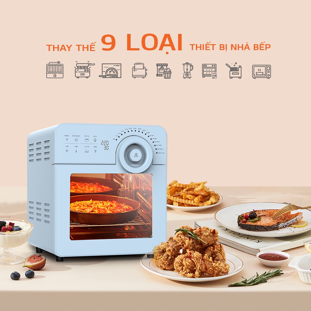 Nồi chiên không dầu Air Fryer UNIE Sky Blue dung tích lớn 14,5L công suất 1700W [BẢO HÀNH 24 THÁNG]