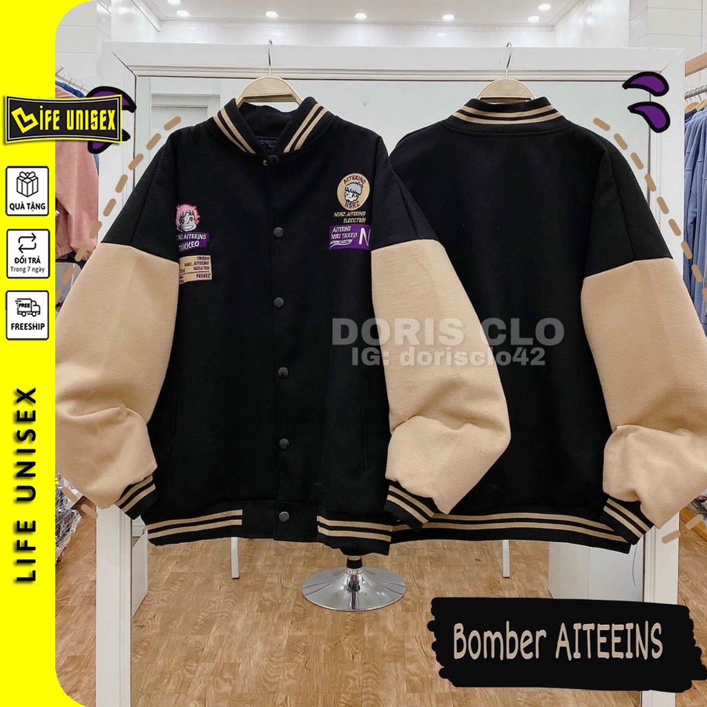 Áo khoác bomber nỉ ngoại AITEES cho nam/nữ và cặp đôi Áo khoác cardigan nỉ phong cách Unisex