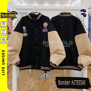Áo khoác bomber nỉ ngoại AITEES  cho nam/nữ và cặp đôi Áo khoác cardigan nỉ phong cách Unisex<65kg-Life Unisex-GAKN68