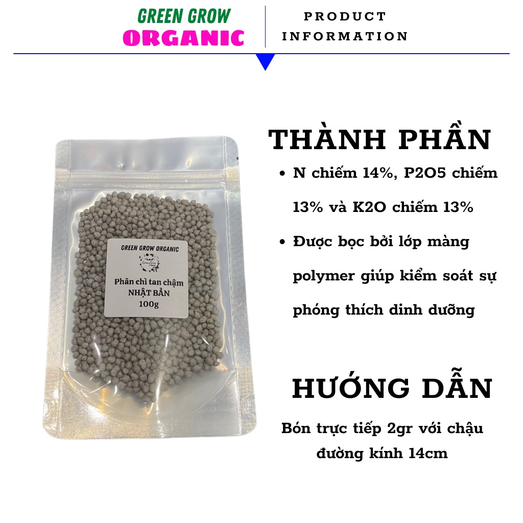 Phân chì Hi Control Nhật Bản tan chậm Green Grow Organic phân bón tan chậm cho hoa lan hoa hồng cây kiểng 14 13 13 MS150