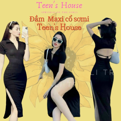 ĐẦM MAXI Nữ Ôm Body Cổ Sơmi Xẻ Tà Hở Lưng Đan dây Tay Ngắn Thời Trang Dự Tiệc Sexy Teen's House