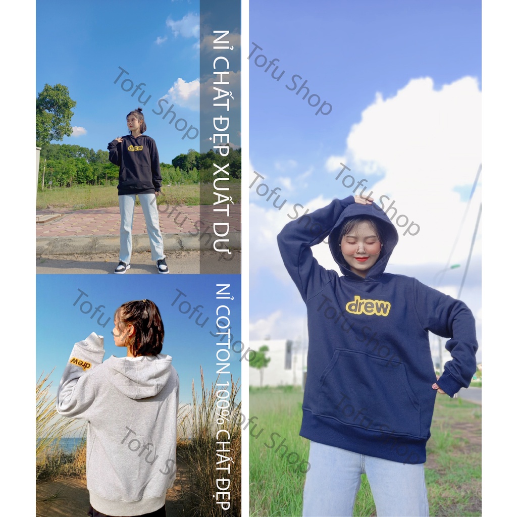 Áo Hoodie chữ D-rew vải Nỉ cao cấp ,Phong cách justin bieber Áo đôi thu đông Nam nữ, DÀI TAY có Mũ