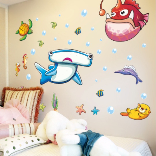Decal trang trí tường - Cá mập xanh đầu búa