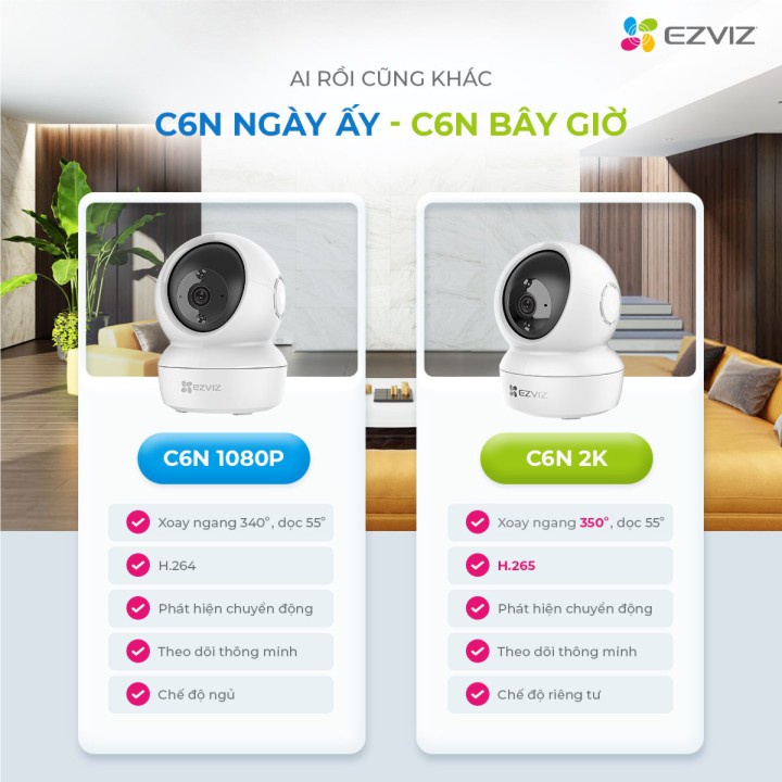 Camera Wifi Xoay 360 Ezviz C6N 1080P 2MP, C6N 2K 4MP - Hàng chính hãng, bảo hành 24 tháng