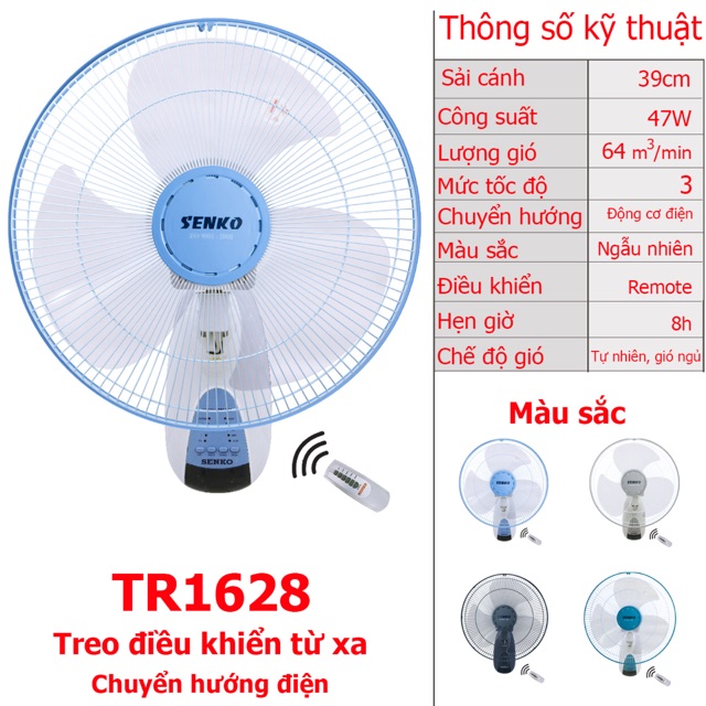Combo 2 bộ quạt treo tường Senko TR1628 remote khiển từ xa